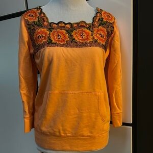 Orange Floral Embroidered Sweatshirt